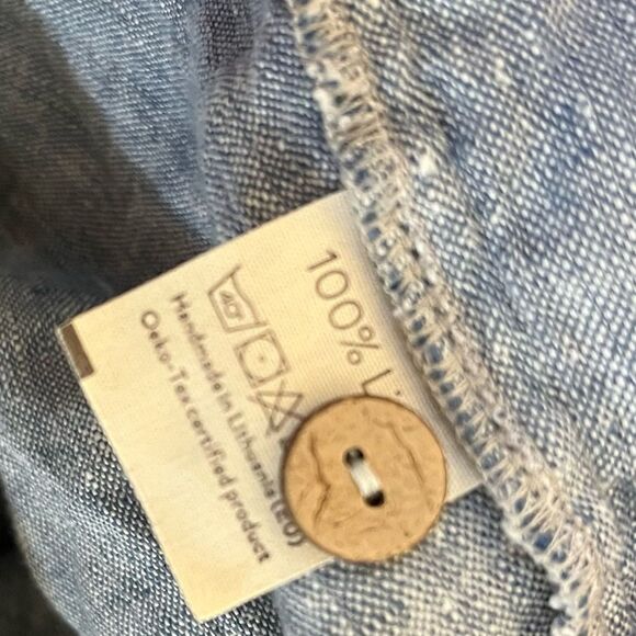 MagicLinen Tapered Leg Button Fly Linen Pants in Blue Melange S NWOT - Picture 9 of 12